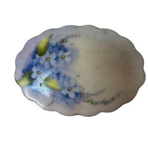 Antique Hand-Painted Floral Porcelain Trinket Box With Lid